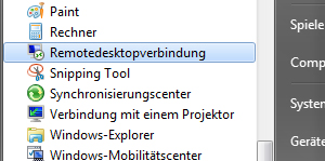 Windows Startmen� Remotedesktopverbindung