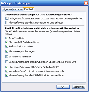 Mozilla Firefox: Erweiterung NoScript